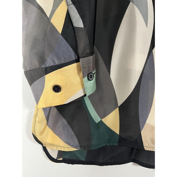 Lafayette 148 Silk Shirt Medium Button Up Geometric Long Sleeve Office Work - Picture 4 of 10